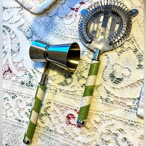 Stainless Steel Shot Measuring Tool and Cocktail Strainer Woven Handle Bar Tools